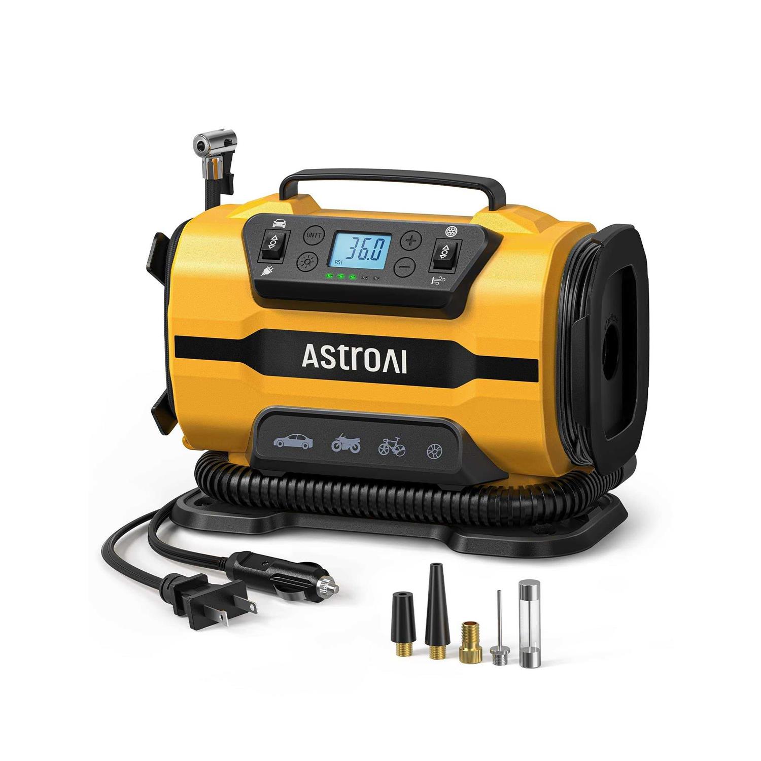 AstroAI Tire Inflator Portable Air Compressor Pump 150PSI 12V DC/110V AC with Dual Metal Motors &amp;LED Light,Automotive Car Accessories&amp
