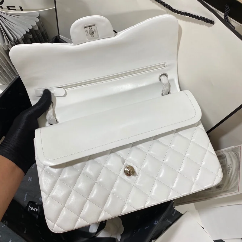 Chanel Large Classic Handbag Silver Hardware White For Women, Women&rsquo;s Handbags, Shoulder Bags 11.8in/30cm