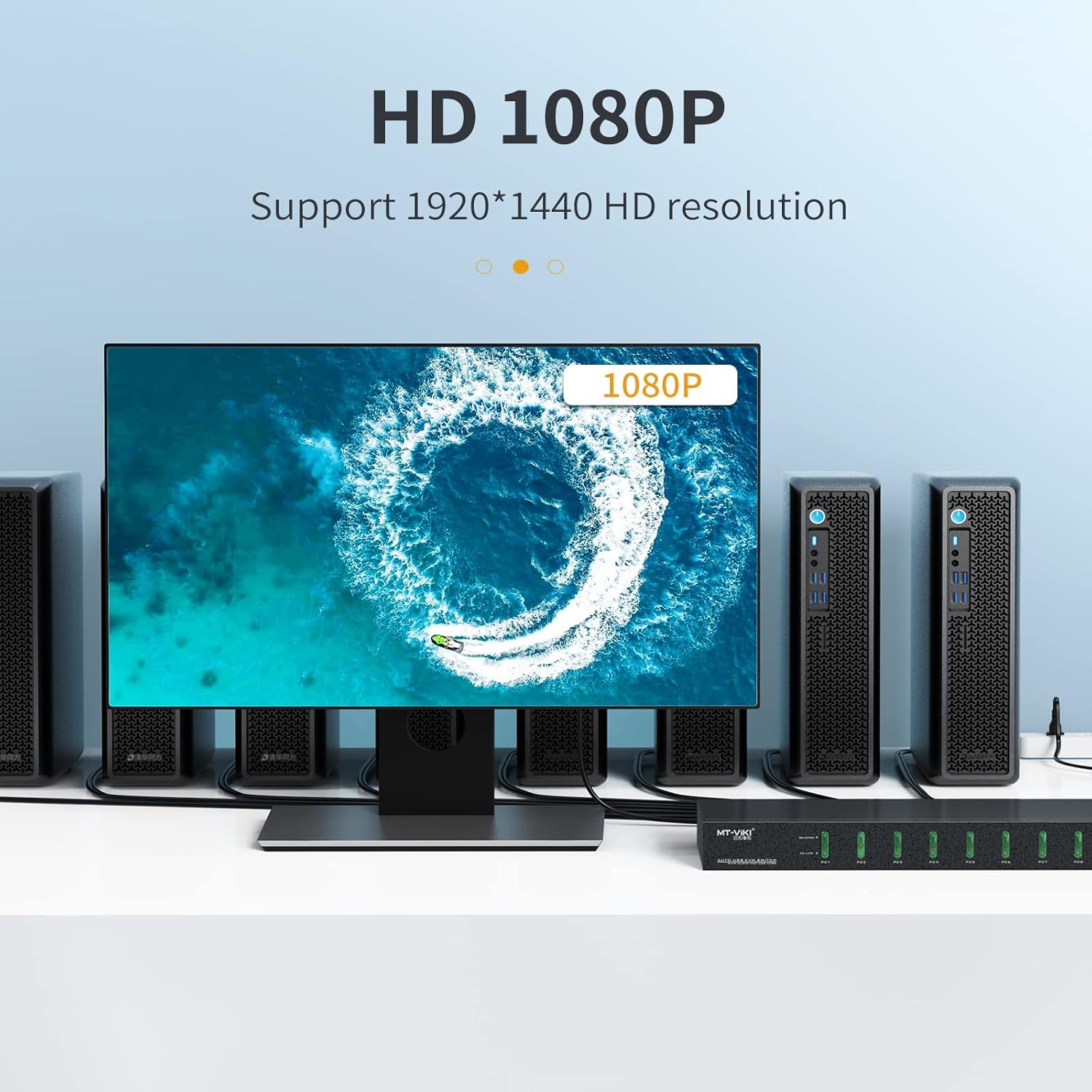 8 Port KVM Switch VGA，MT-VIKI 1U Rack Mount KVM w/Audio, Support Daisy Chain/Hotkey/OSD, Included 8 KVM Cables & 8 Audio Cables