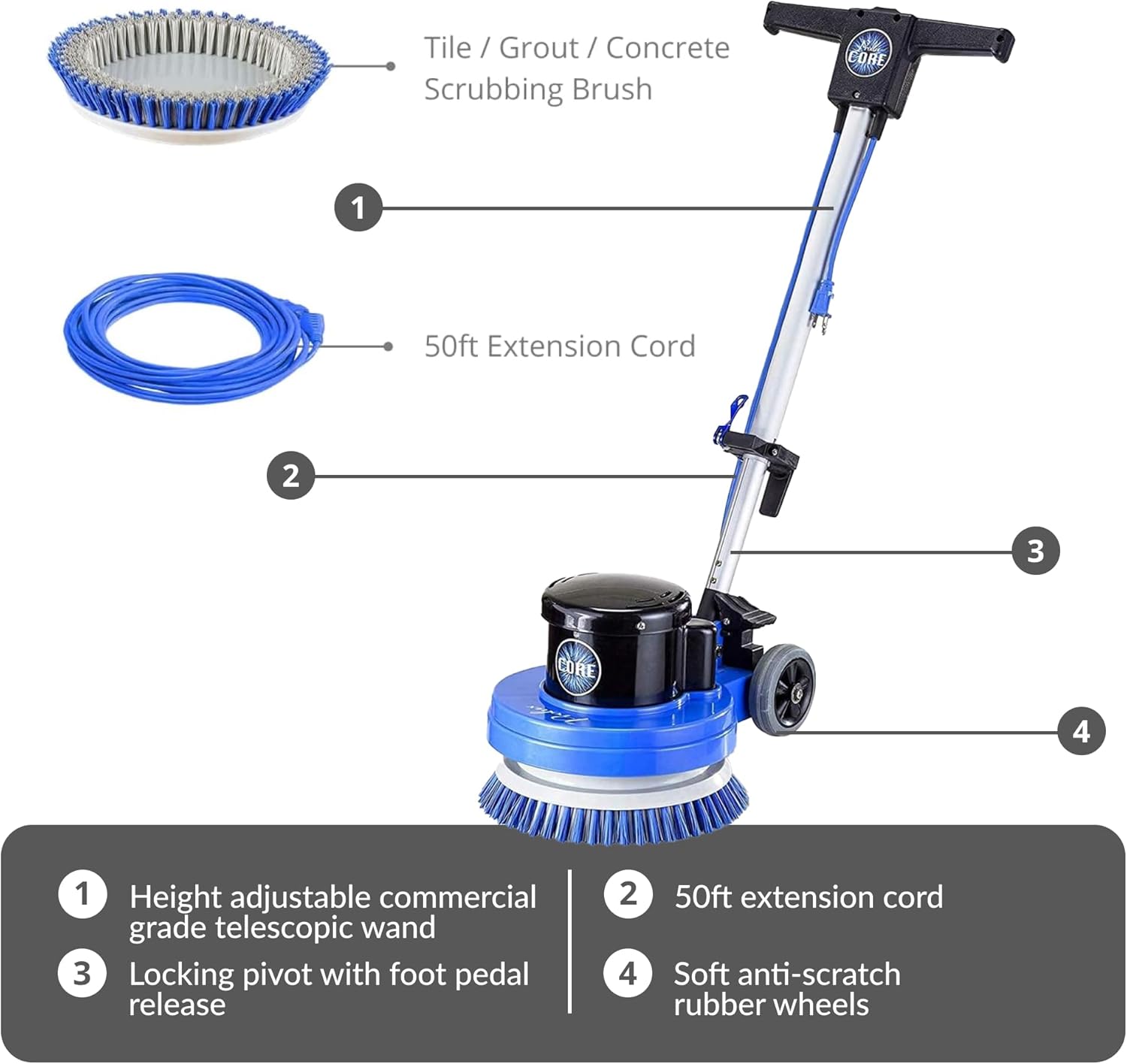 Prolux Core Medium Duty Single Pad Commercial Polisher Floor Buffer Machine Tile Scrubber, 13 Inch Medium Duty