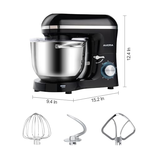 Aucma Stand Mixer,6.5-QT 660W 6-Speed Tilt-Head Food Mixer, Kitchen Electric Mixer with Dough Hook, Wire Whip & Beater (6.5QT, Black)