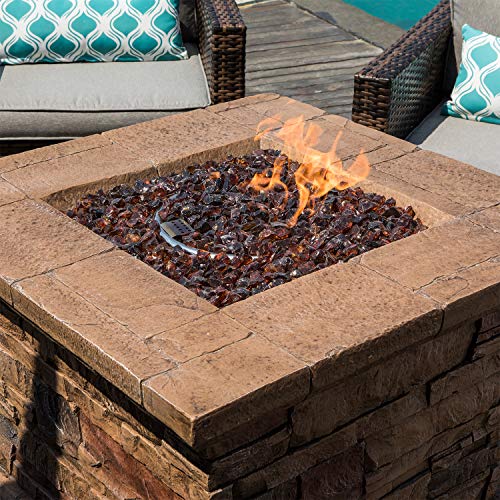 COSIEST Outdoor Propane Concrete Fire Pit Table w Imitation Stone Surface 32-inch Round Fire Table, CSA Certified, 40,000 BTU Stainless Steel Burner