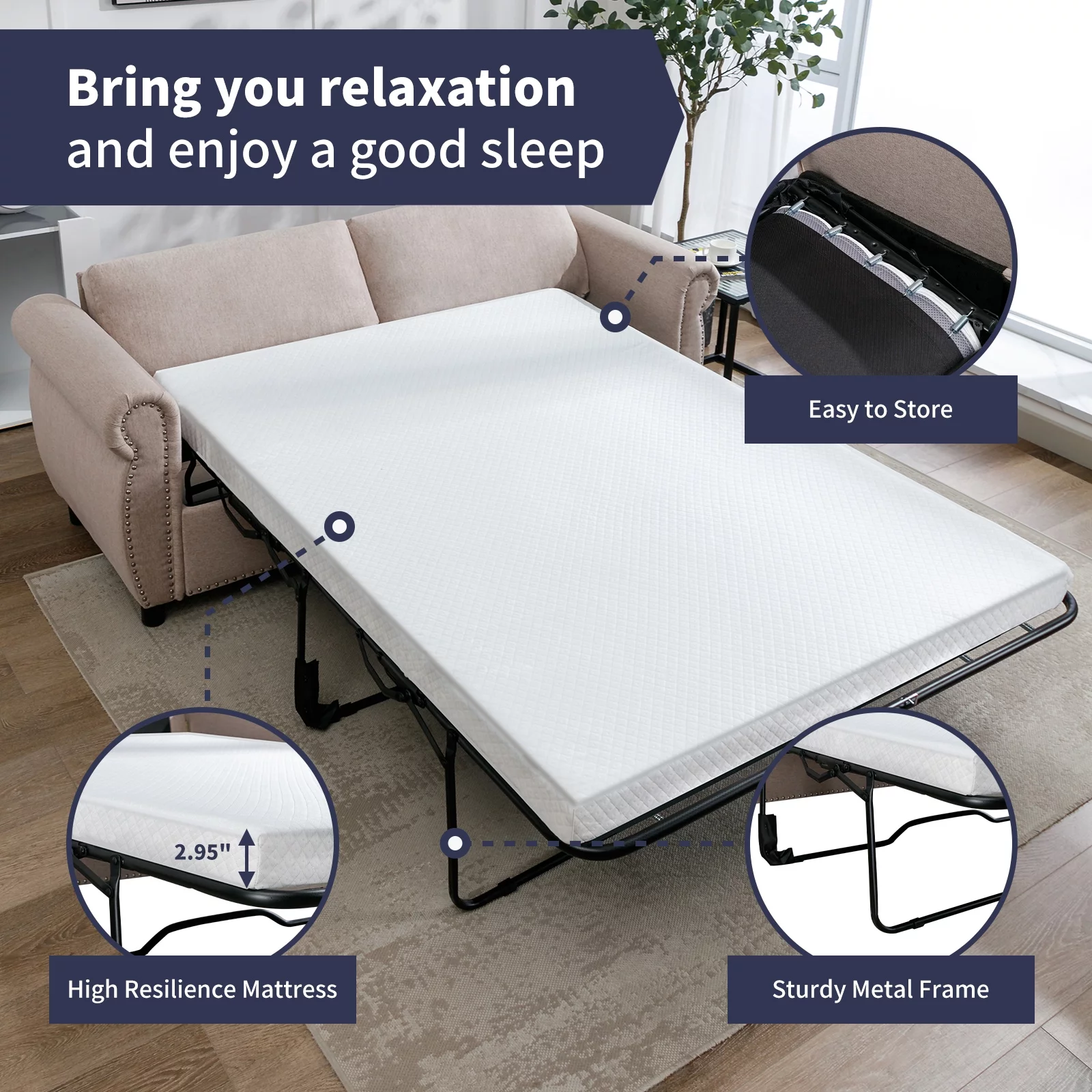 ZAFLY 2-in-1 Queen Size Pull Out Sofa Bed | Convertible Loveseat with Mattress | Sleeper Sofa Couch for Living Room/Apartment, Beige