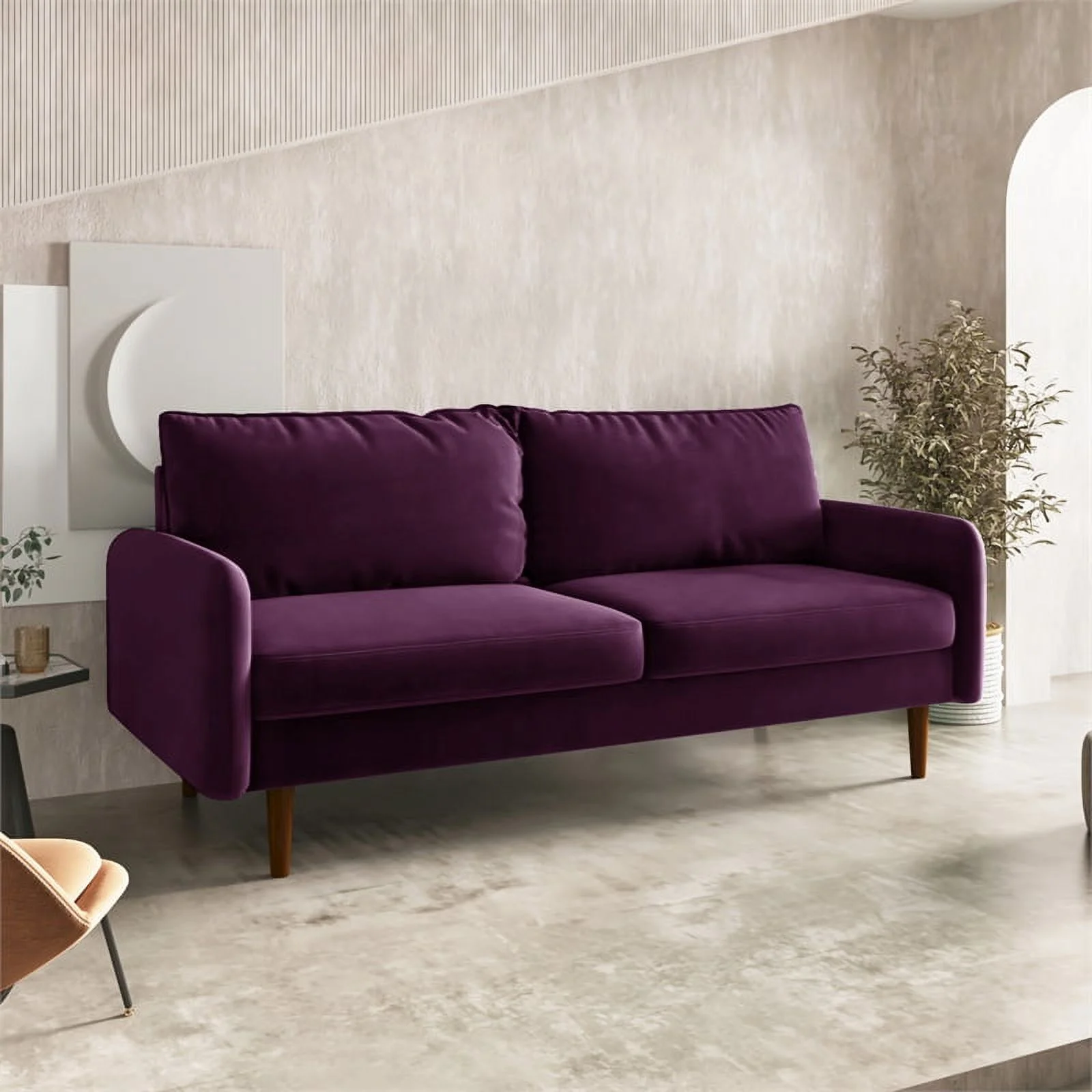 Pemberly Row Contemporary 70" Upholstered Velvet Sofa in Purple