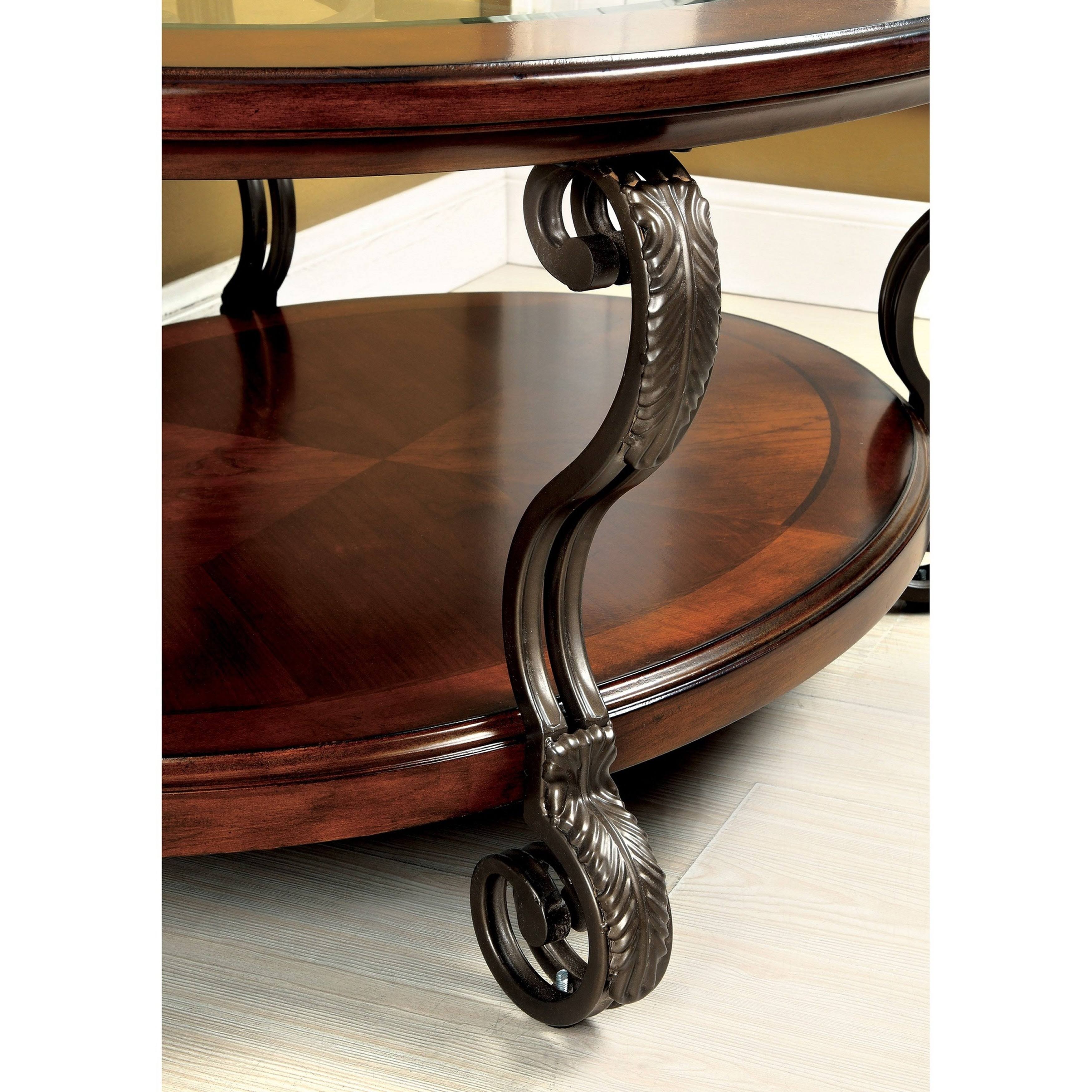 Furniture of America Raiz Traditional Cherry Oval Coffee Table, Brown