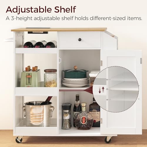 Kitchen Island with Power Outlet, Kitchen Storage Island with Drawer, Rolling Kitchen Cart on Wheels, Spice Rack, Towel Rack, Wine Rack