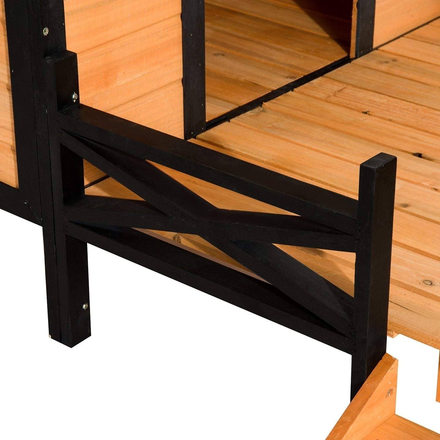 PawHut Cabin Outdoor Covered Elevated Dog House with Porch