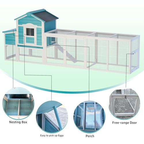 120'' Large Chicken Coop with Run, Wooden Hen House for 3-5 Chickens, Outdoor Chicken Run Poultry Cage Rabbit Cage Duck House with Nesting Box