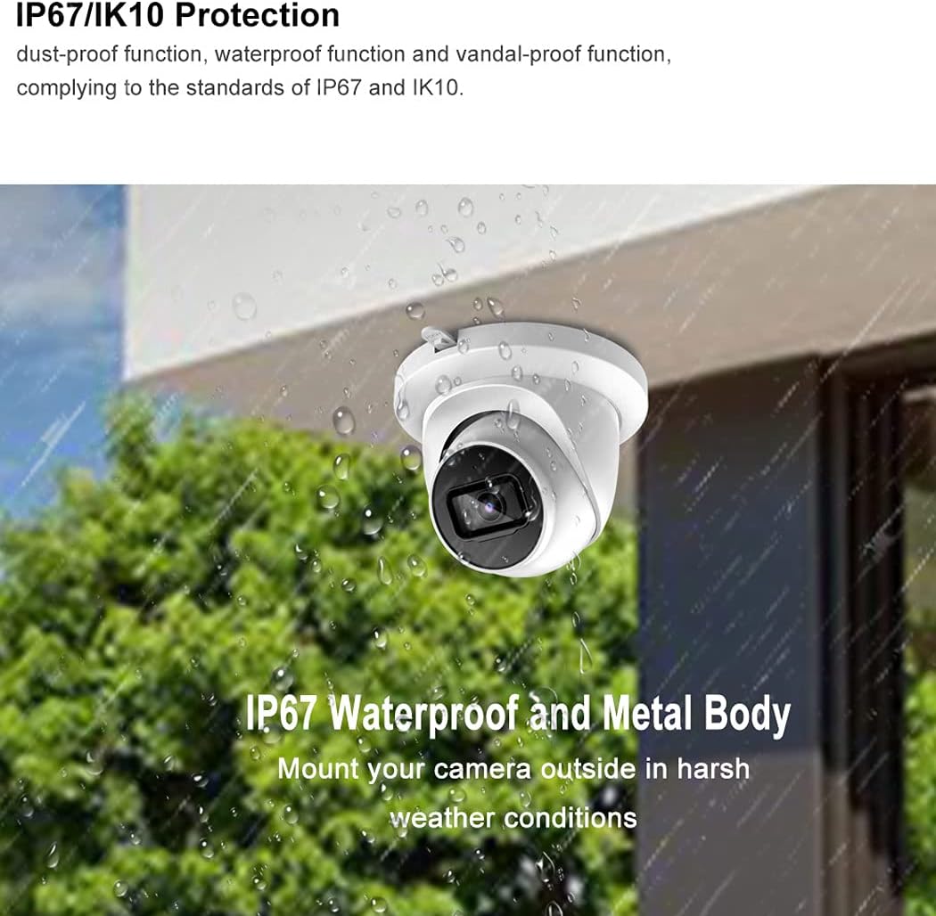 Starlight 4K 8MP Poe IP Camera with Low-Illumination Built-in Mic, 98ft Night Vision, IVS, H.265, SD Card Slot, WDR, 3D DNR, IP67