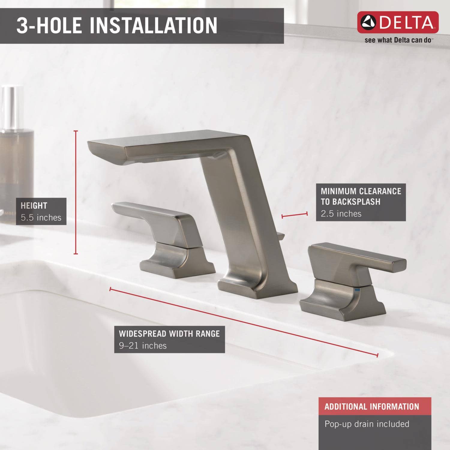 Delta Faucet 3599LF-MPU Pivotal 1.2 GPM Widespread Bathroom Faucet with Metal Drain Assembly - Black Stainless