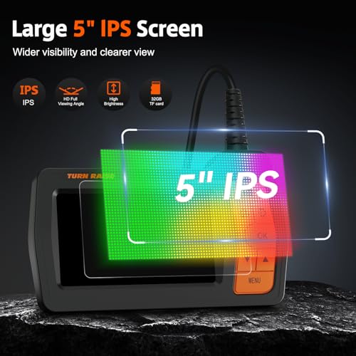 Triple Lens Sewer Camera with 50ft, 5" IPS Screen Borescope with Light, 1080P HD Endoscope IP67 Drain Pipe Snake Drain Camera