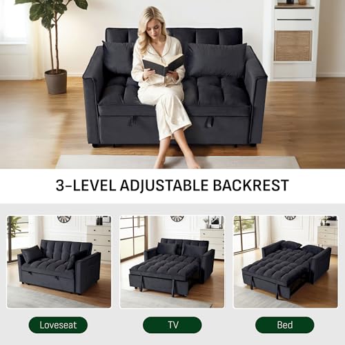 FLEXISPOT XCT4 Convertible Sofa Bed, 3-in-1 Loveseat Sofa Couch with Adjustable Backrest, Pull Out Couch with 2 Pillows & 2 Side Pockets