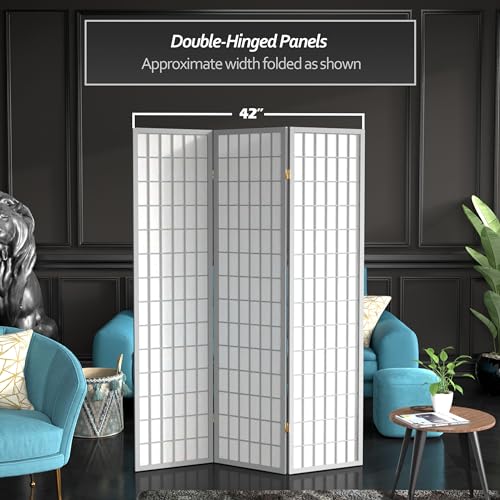 Red Lantern 6 ft. Tall Window Pane Shoji Screen-Natural-4 Panels Room Divider