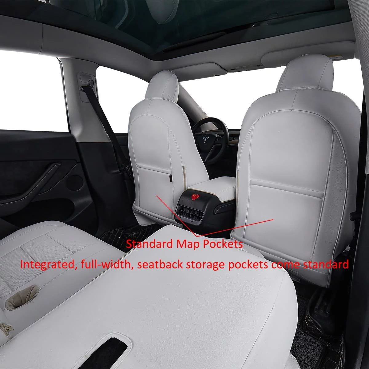 EKR Custom Fit Model 3 Car Seat Covers for Tesla Model 3 2017 2018 2019 2020 2021 2022 2023 - Full Set Leatherette (White)