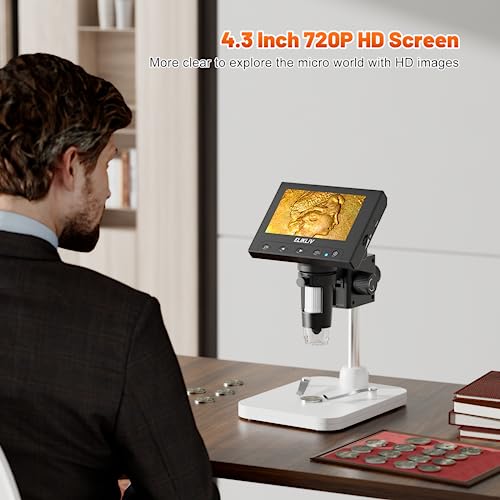 Elikliv Microscope, LCD Digital Coin Microscope 1000x, Coin Magnifier with 8 Adjustable LED Lights, PC View Compatible with Windows/MacBook, EDM4