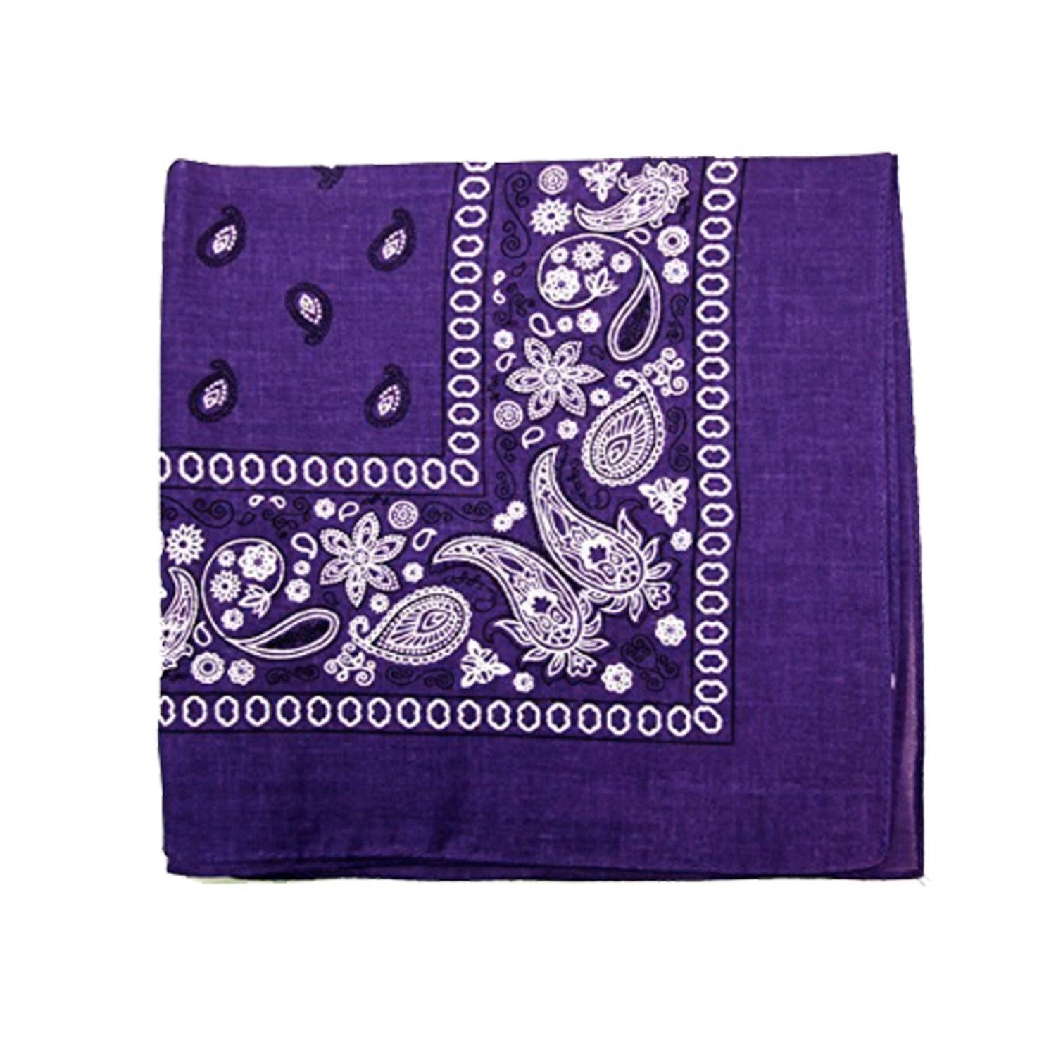 Balec Pack of 48 Paisley 100% Cotton Bandanas Novelty Headwraps - Bulk Wholesale - 22 Inches, Purple