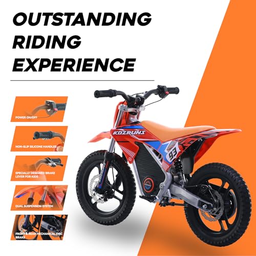 OLALA 36V Electric Dirt Bike for Kids Aged 4-8, Brushless 350W Racing Grade Electric Motorcycle, Up to 18.6MPH & 3 Speed Settings, Dual Disc Brakes