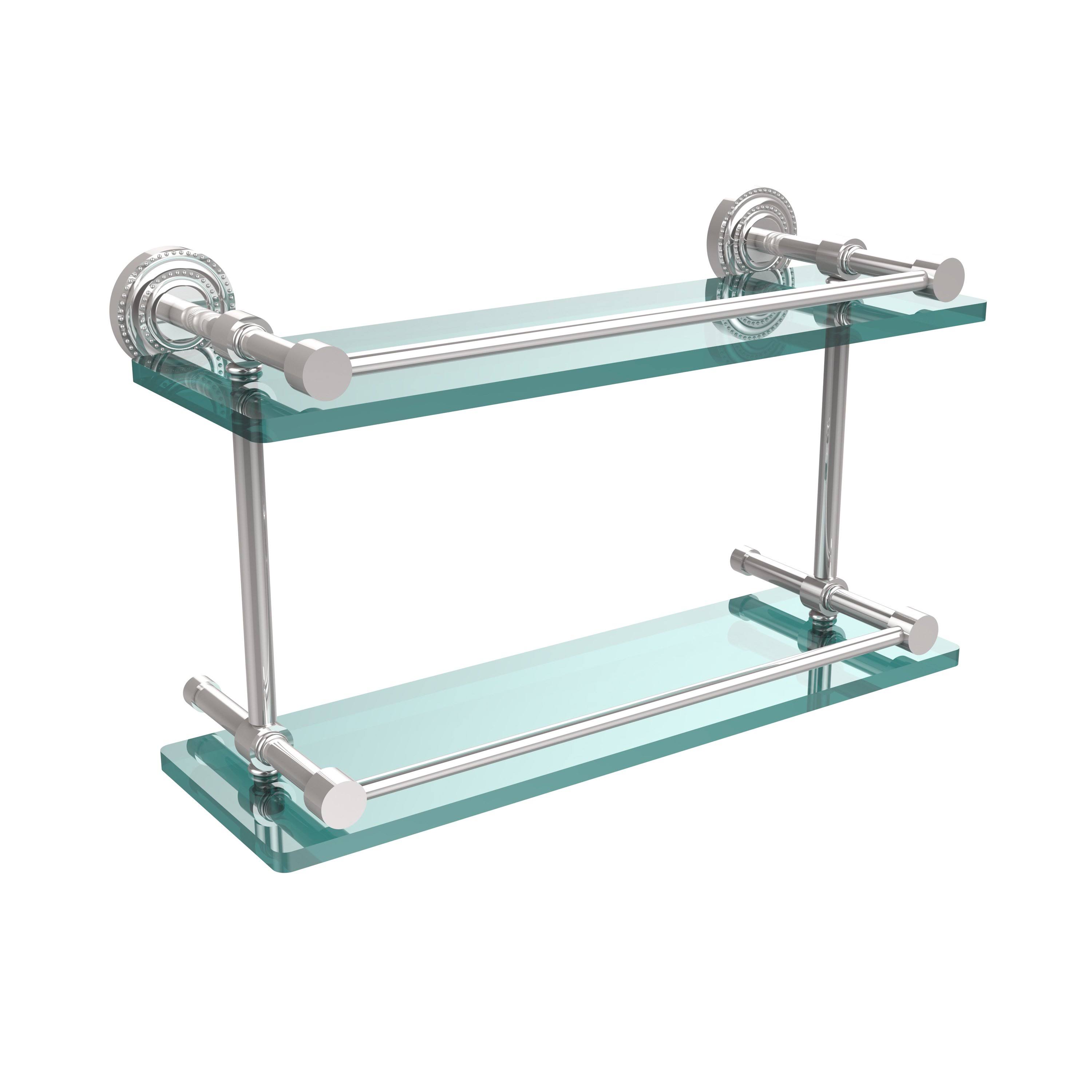 Allied Brass Dottingham Double Glass Shelf with Gallery Rail - Satin Chrome - 16 inch