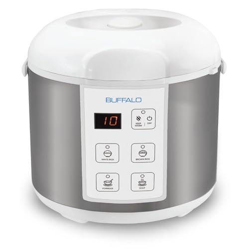 Buffalo Classic Rice Cooker with Clad Stainless Steel Inner Pot - Electric Rice Cooker for White/Brown Rice, Grain - Easy-to-clean