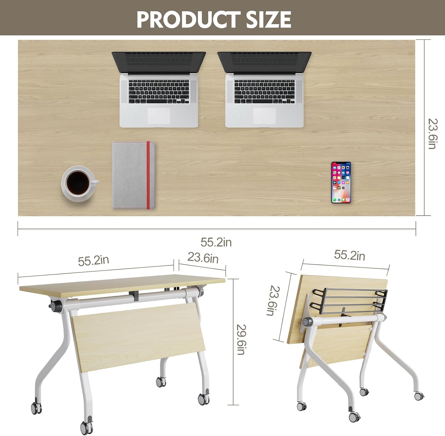 6-Pack Folding Conference Table,Modern Office Conference Room Table, Mobile Flip Top Training Tables with Caster Wheels