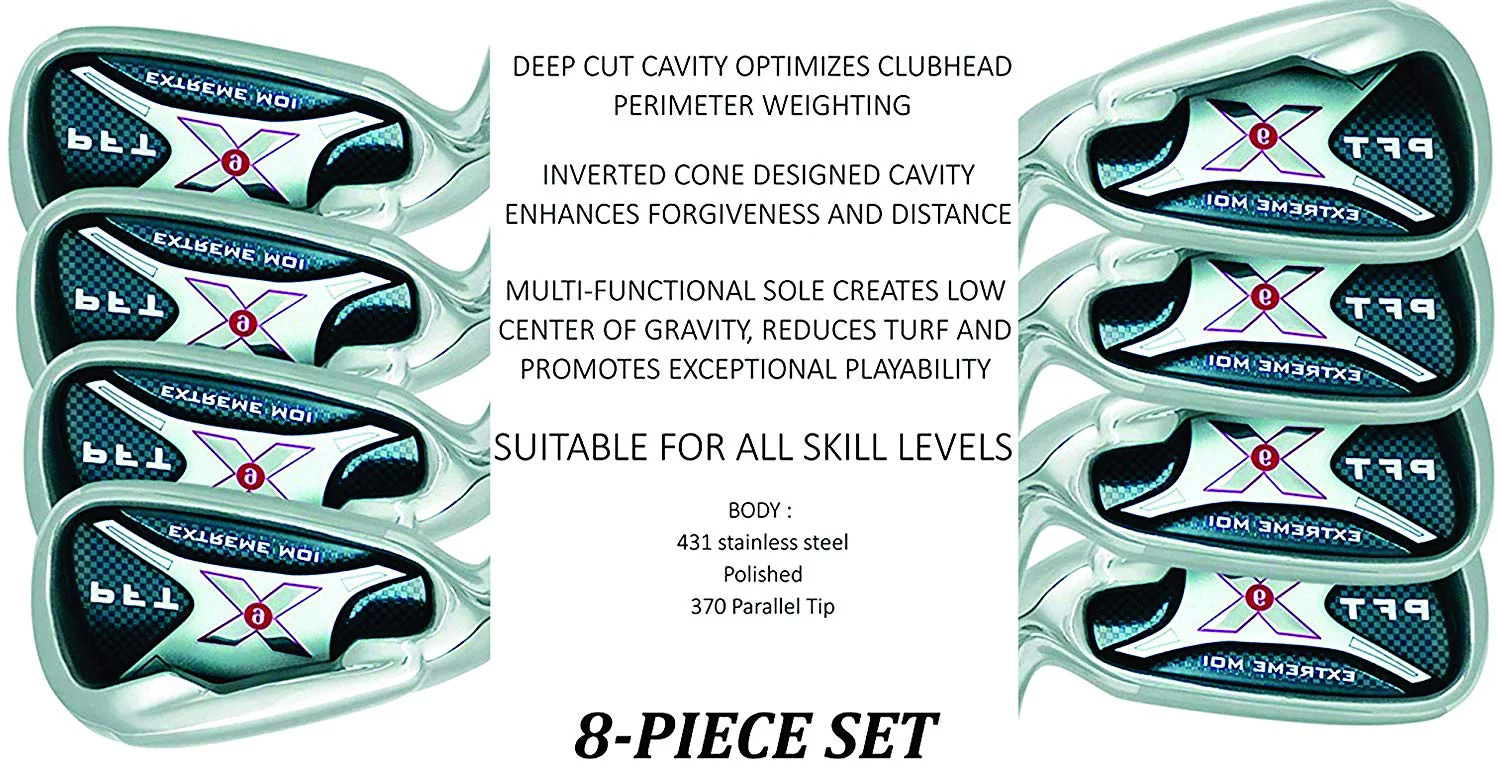 Left Handed PFT X9 Extreme MOI Iron Set Complete 8-Piece Women's Iron Set (4-SW) Steel Shaft Lady L Flex Club