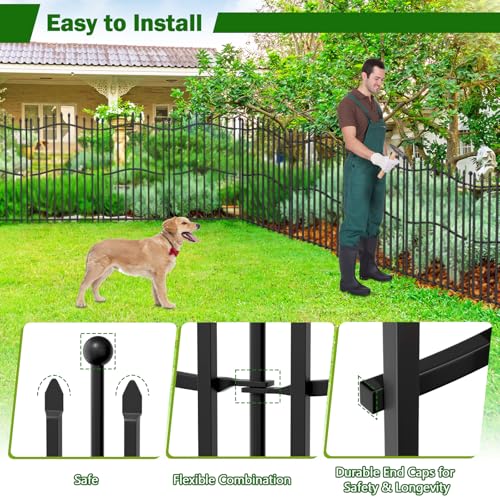 8 Panels Tall No Dig Garden Fence - 40in H x 18ft L, Reinforced Square Tube Rustproof Animal Barrier