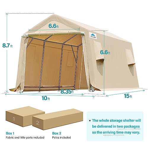 ADVANCE OUTDOOR 10x10 ft Heavy Duty Outdoor Patio Portable Canopy Storage Shelter Shed Carport with 2 Roll up Zipper Doors & Vents for Snowmobile