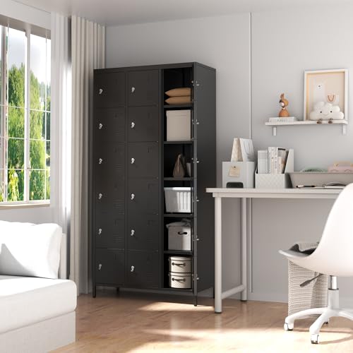 Metal Locker 3 Doors Storage Lockers for Employee,72" Tall Locker with Shelves and Hooks Steel Sports Locker for Office School Office Gym Home Garage