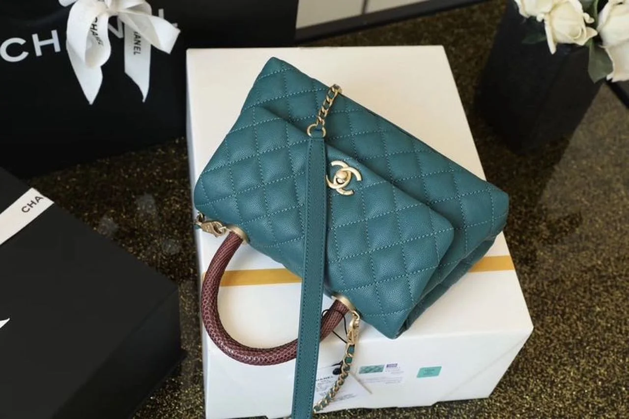 Chanel Medium Flap Bag With Top Handle Teal For Women, Womens Handbags, Shoulder And Crossbody Bags 9in/23cm A92990