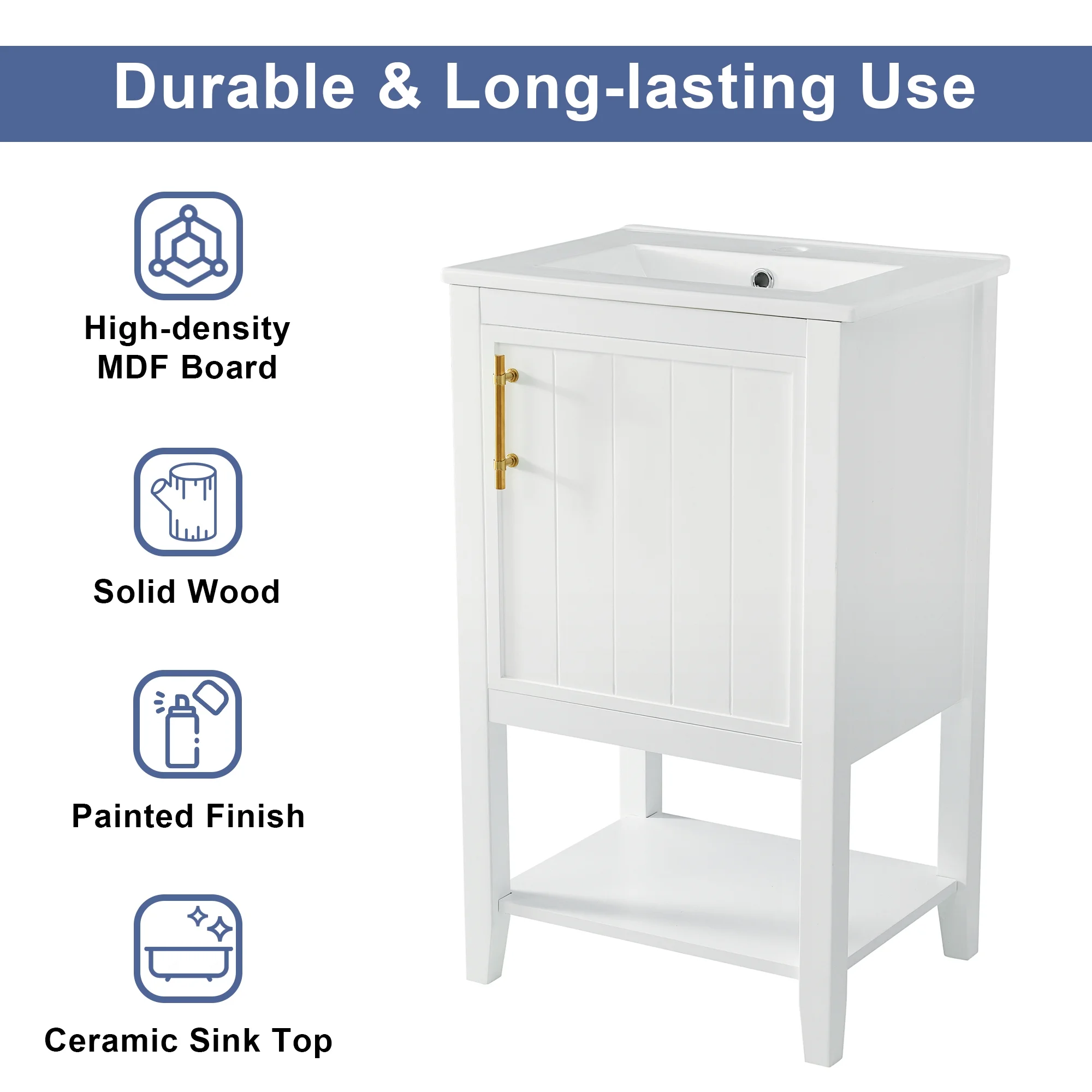 EUROCO 20" Bathroom Vanity with Sink, Bathroom Cabinet with Soft Closing Door, Storage Rack and Open Shelf, White - Curated Treasures Market