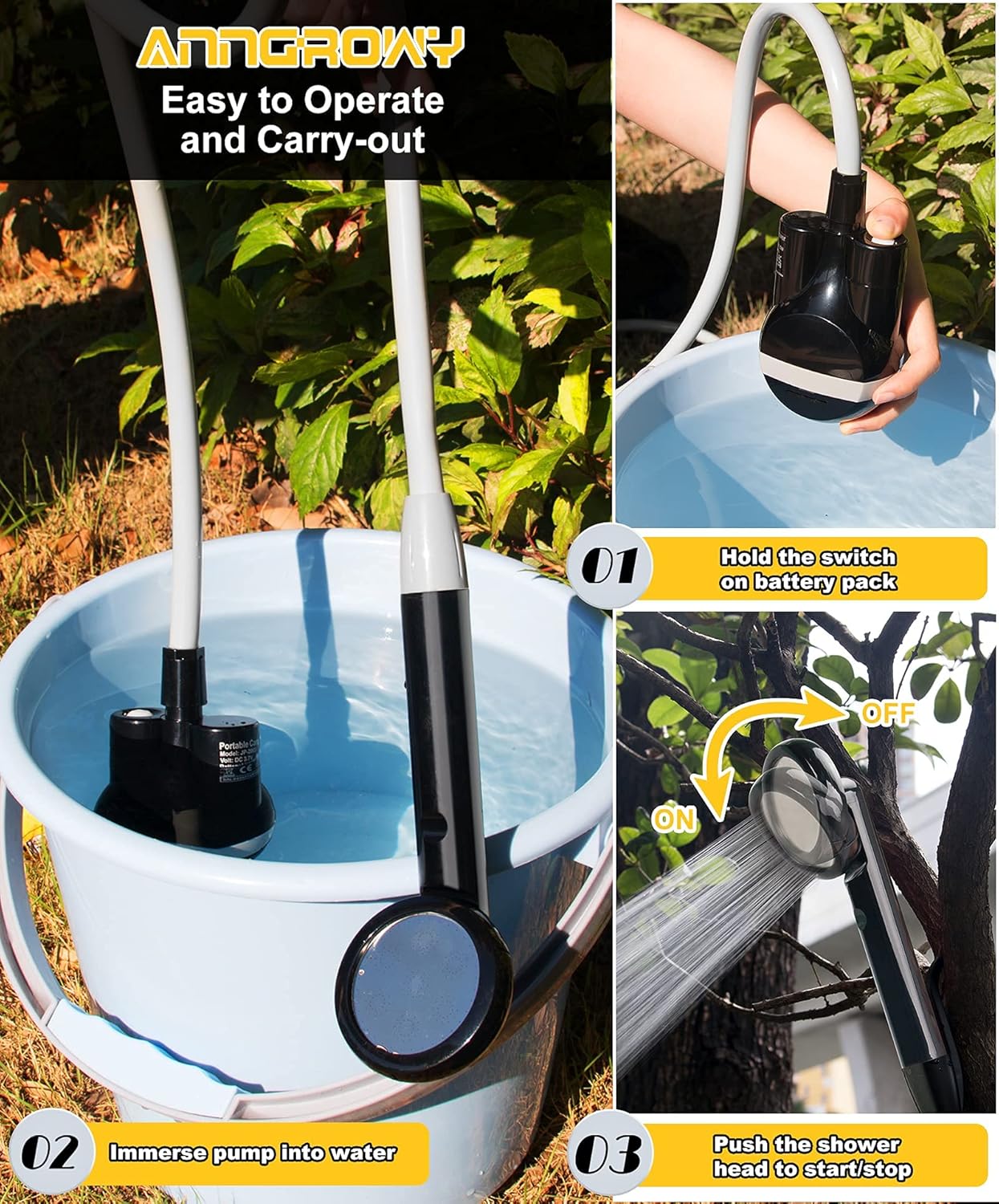 anngrowy Portable Shower Camping Shower Outdoor Showerhead Camp Shower Pump Electric Rechargeable Portable Shower Head for Pet Cleaning Beach Washing