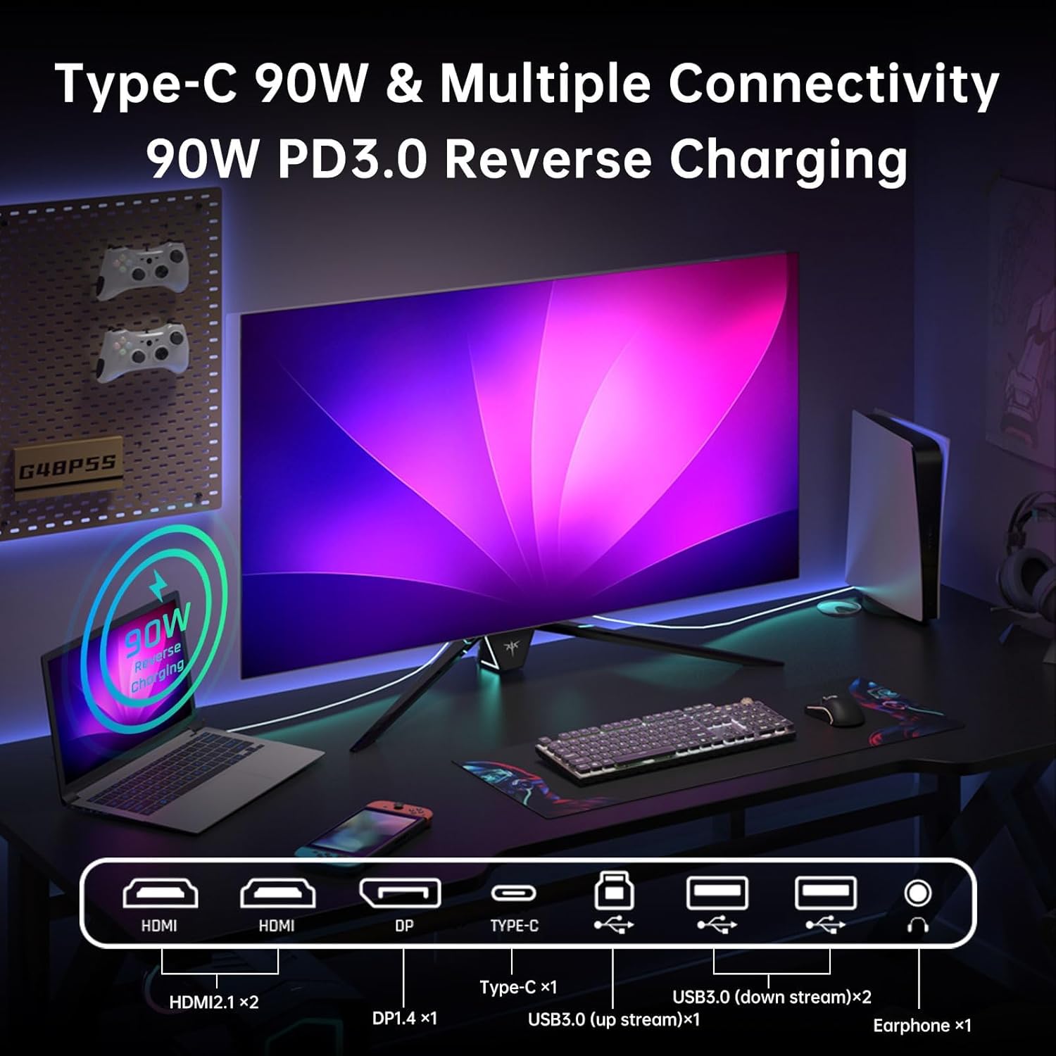 KTC 48 Inch 4K OLED Gaming Monitor, 0.1ms GTG 138Hz, 134% sRGB, 4-Side Frameless, Type-C 90W, Speakers,Remote, Freesync G-Sync, DP/HDMI/USB, VESA