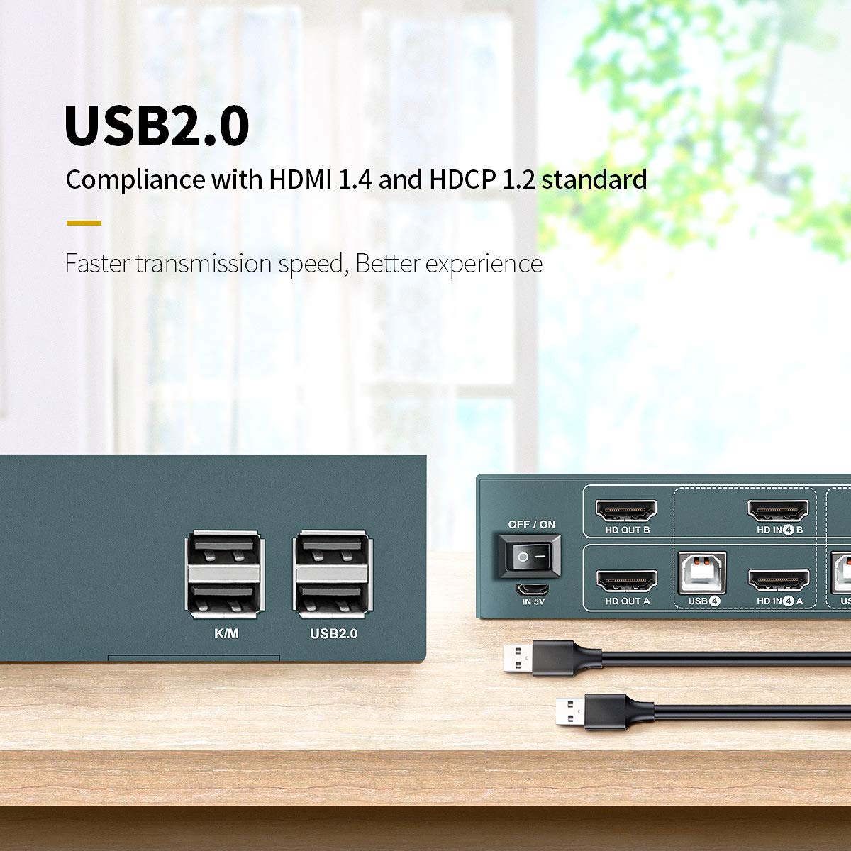 HDMI KVM Switch Dual Monitor Extended Display 4 Port, 2 USB 2.0 Hub, UHD 4K@30Hz YUV4:4:4 Downward Compatible, Hotkey Switch, with All Needed Cables