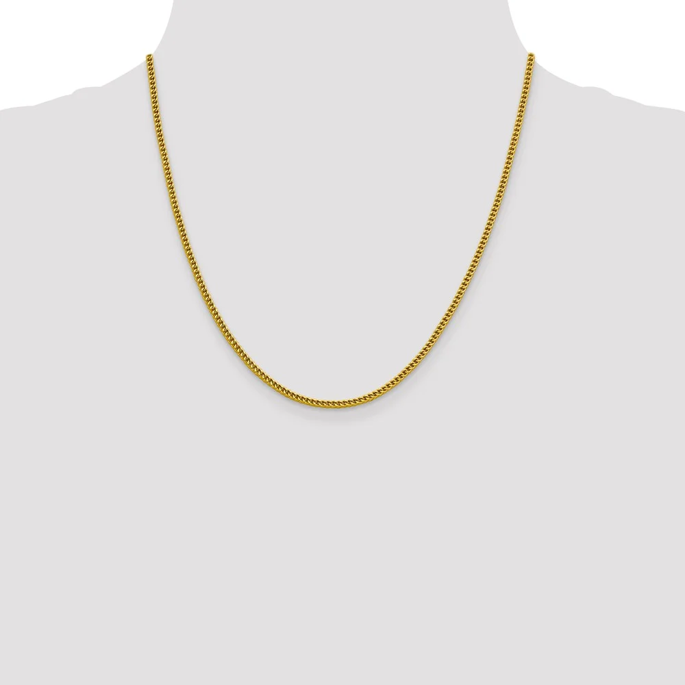 Real 14kt Yellow Gold 2.2mm Semi-Solid Franco Chain; 20 inch; Lobster Clasp; for Adults and Teens; for Women and Men