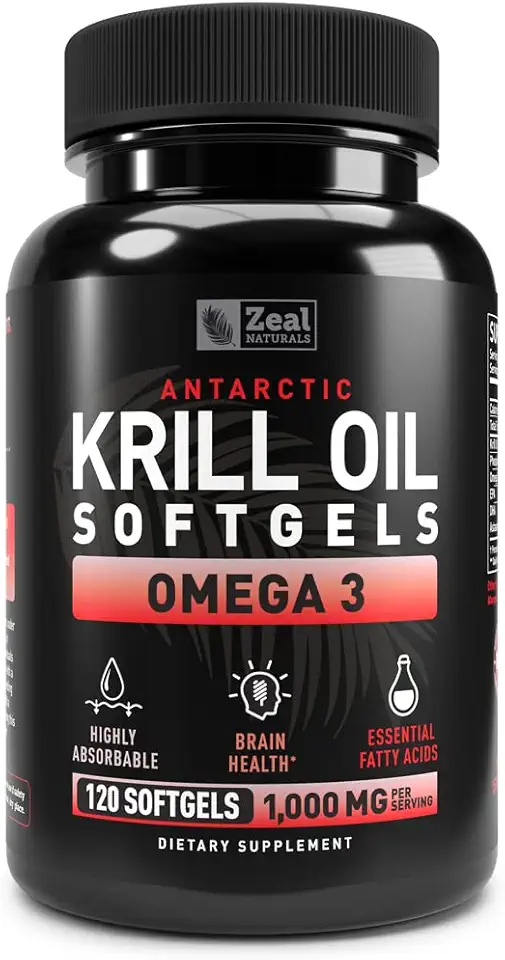 Antarctic Krill Oil 1000mg (120 Softgels) Omega 3 Krill Oil Supplement with EPA, DHA & Astaxanthin - Omega 3 Fish Oil for Joint, Brain, and