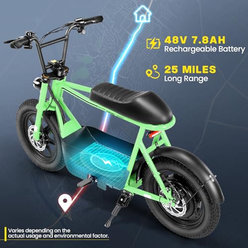 Caroma Peak 500W/800W/1200W Electric Scooter with Seat, 16 * 3" Fat Tire Ebike for All-Terrain, Max 15/25/30 Miles Ranges&20MPH