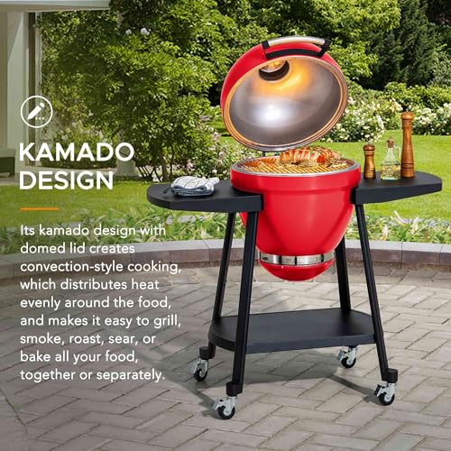Sunjoy Charcoal Grill 20-Inch Kamado Grill with Pizza Stone, Ultimate Outdoor BBQ Egg Grill and Smoker with Wheels, Navy