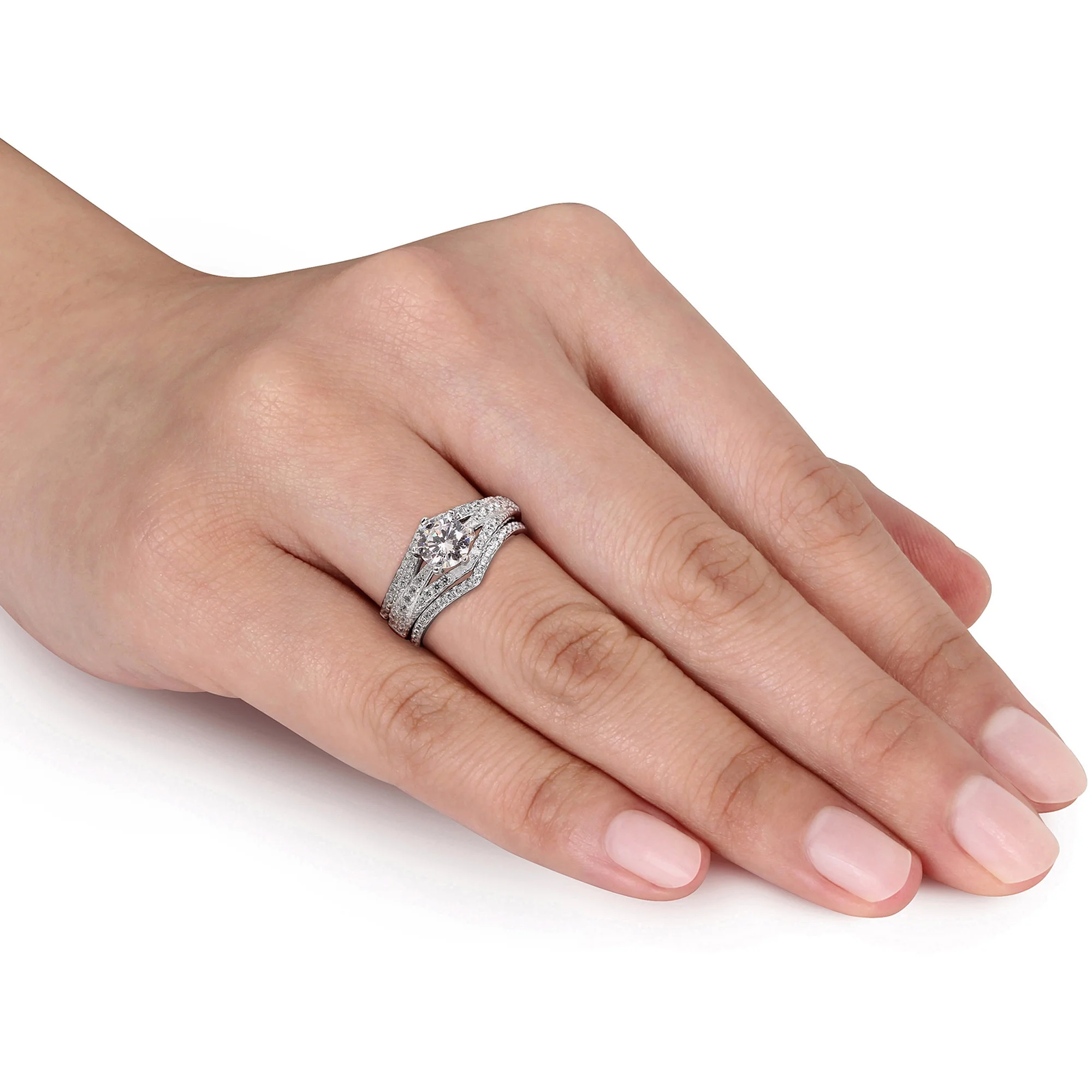2-1/3 Carat T.G.W. CZ Sterling Silver Bridal Set