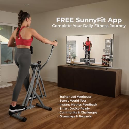 Sunny Health & Fitness Smart Air Walk Elliptical, Foldable Machine w/ 30-INCH Stride, Cardio Cross Trainer Glider for Home Exercise