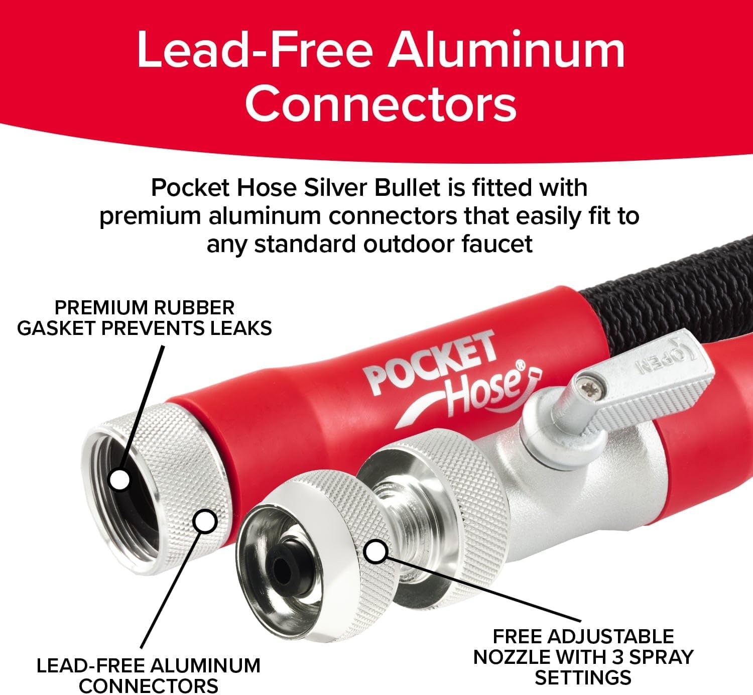 Pocket Hose Silver Bullet 2.0 Expandable Garden Hose 25-FT with Turbo Shot Nozzle, AS-SEEN-ON-TV, Lead-Free, Solid Aluminum Connectors