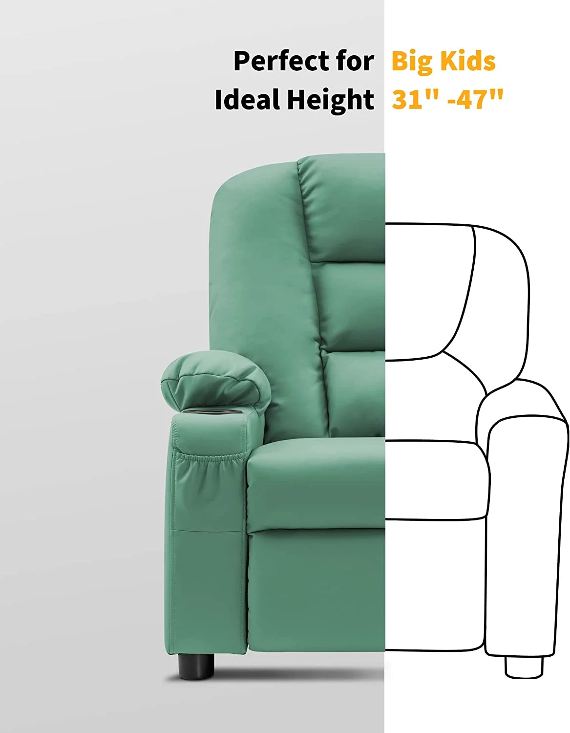 Big Kids Recliner Chair with Cup Holders for Toddler Boys and Girls, 2 Side Pockets, 3+ Age Group, Faux Leather 7322 (Violet)