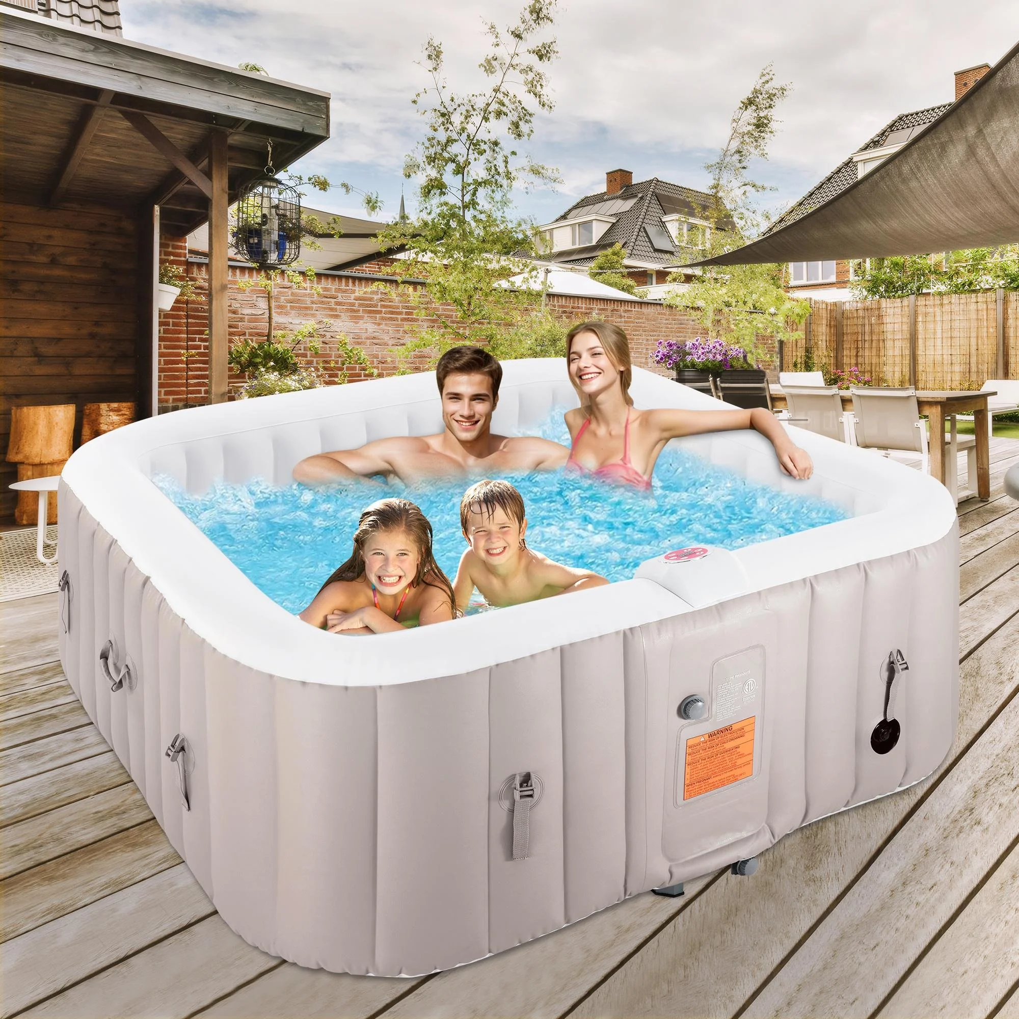 73 Inch 4-6 Person Inflatable Hot Tub Spa with Control Panel, Outdoor Portable Hottub with 130 Jets, Insulated Tub Cover and Floor Protector, Gray