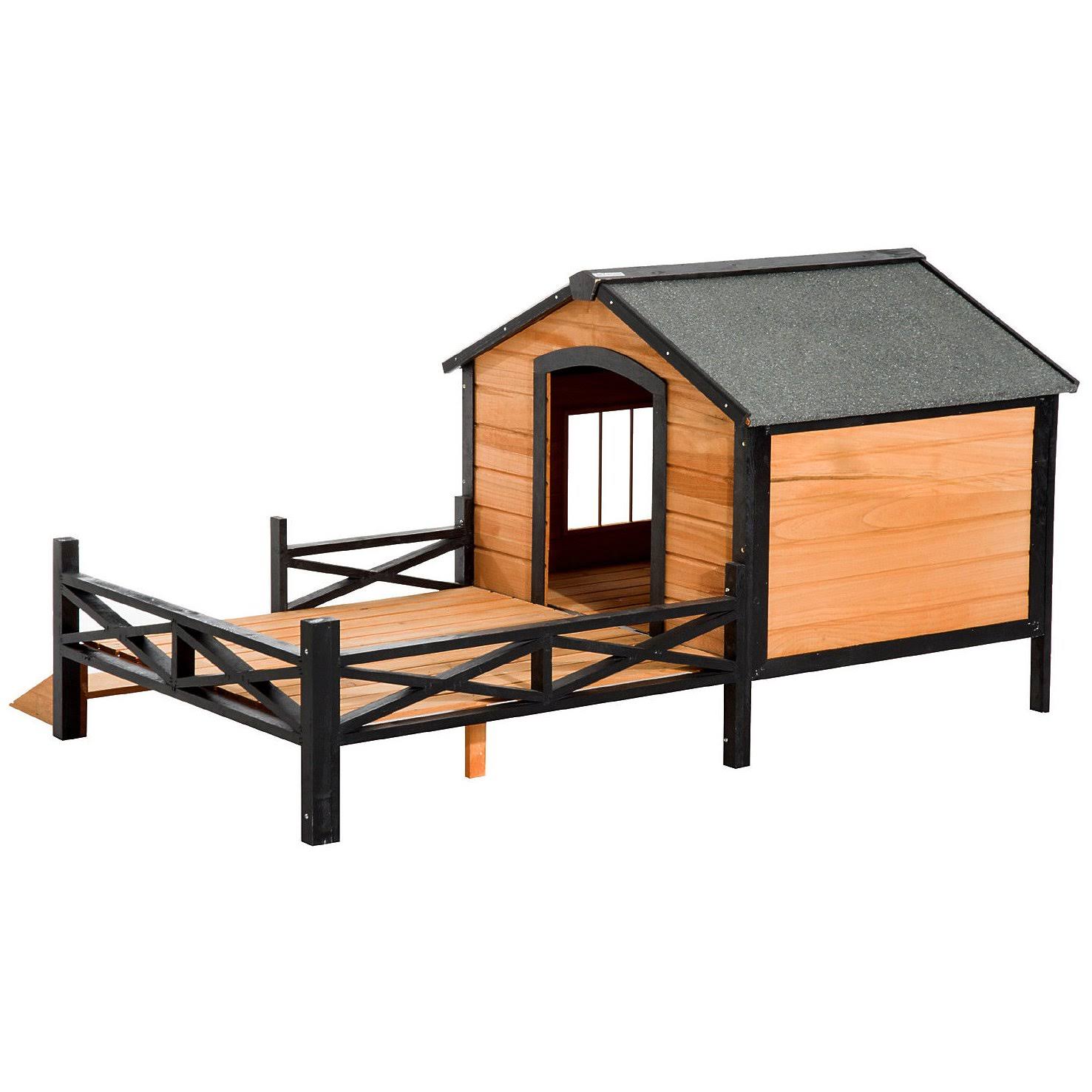 PawHut Cabin Outdoor Covered Elevated Dog House with Porch