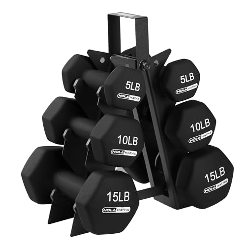 HolaHatha Neoprene Dumbbell Free Hand Weight Set with Rack, Ideal for Home Exercises to Gain Tone and Definition