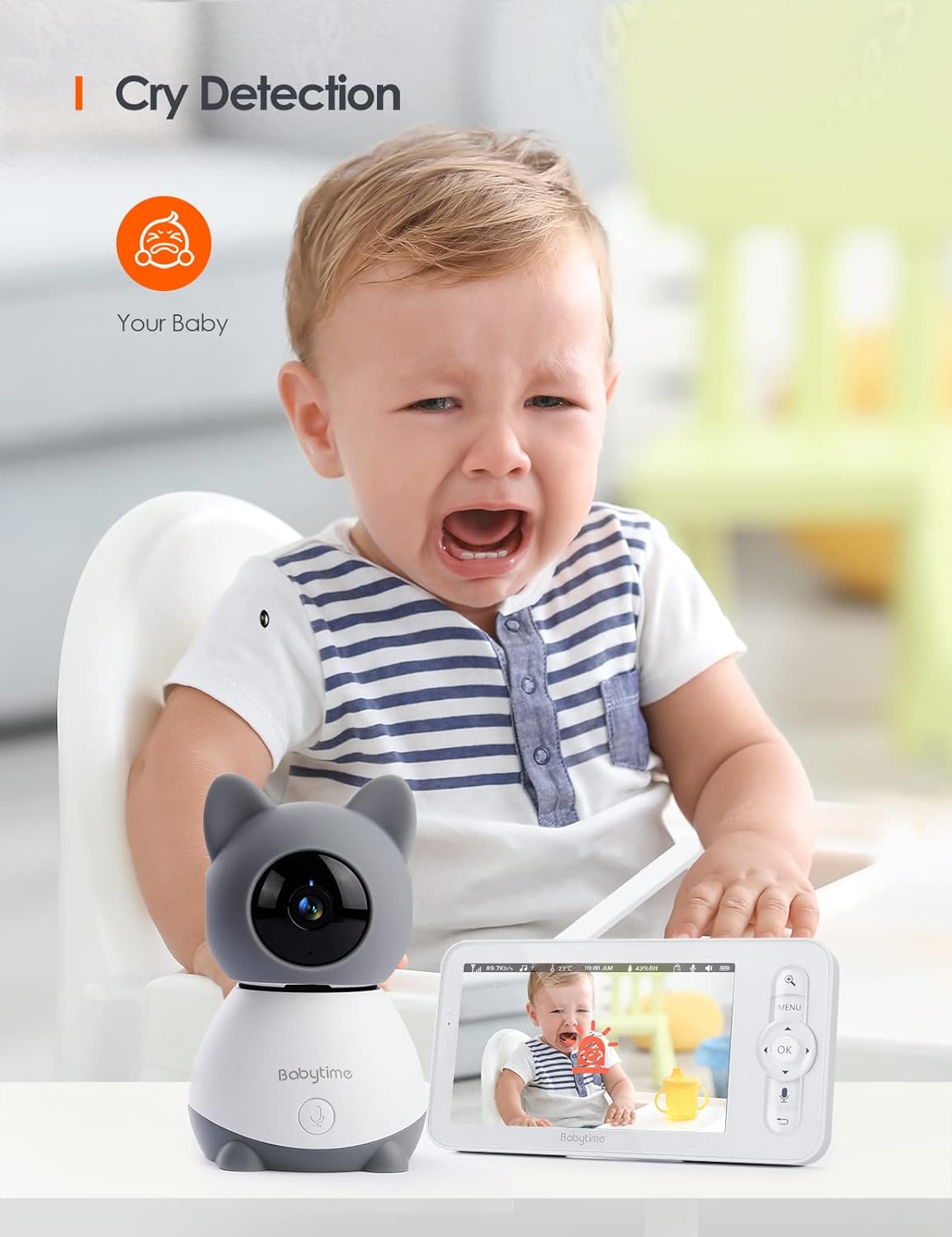 Video Baby Monitor, Baby Time 5 Color Display with 1080P Pan/Tilt Camera, Infrared Night Vision, Two-Way Audio, Temperature & Sound Alarm