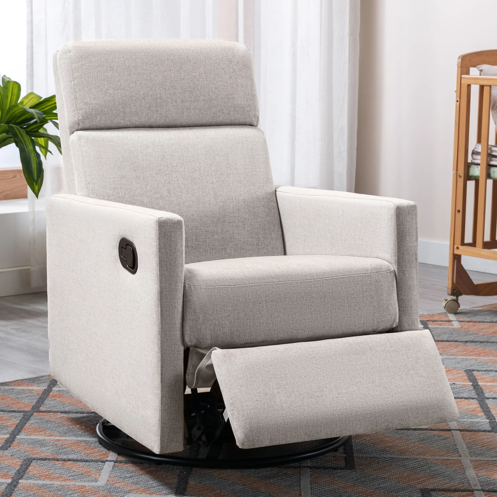 Upholstered Plush Seating 360 Glider Swivel Base Recliner Chair, Power Recliner w/ Silent Built, Glider Chair for Nursery Tan