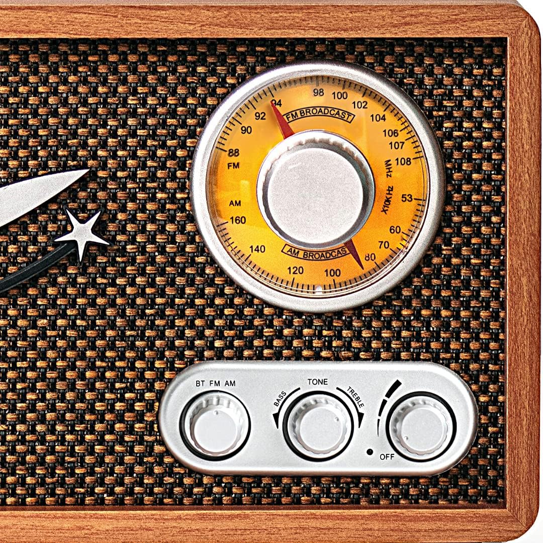 Rocket Retro Radio AM FM with Bluetooth, Vintage Wood Radio for Kitchen, Office, Garage, Camper