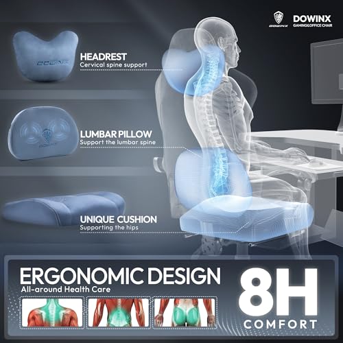 Dowinx Fabric Gaming Chair with Heated Massage Lumbar Support, Computer Game Chairs for Adults