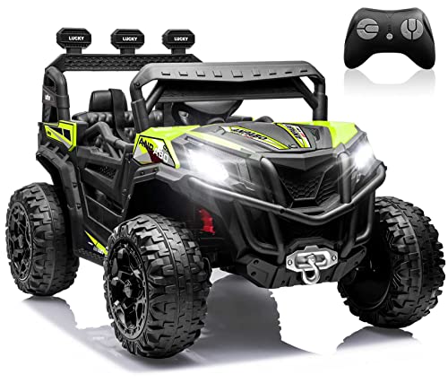ANPABO 24V 4X4 Ride on Car Truck w/Remote Control, 4WD/2WD Switchable Kids UTV, 19" Spacious Seat, 4 Shock Absorbers, Soft Start, Music Player