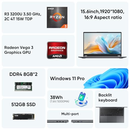 AE86 15.6" 2-in-1 Laptop | 16GB DDR4 RAM 512GB Storage | AMD Ryzen 3 3200U (up to 3.5GHz) | AMD Radeon Vega 3 | FHD Touchscreen | Windows 11 Pro |